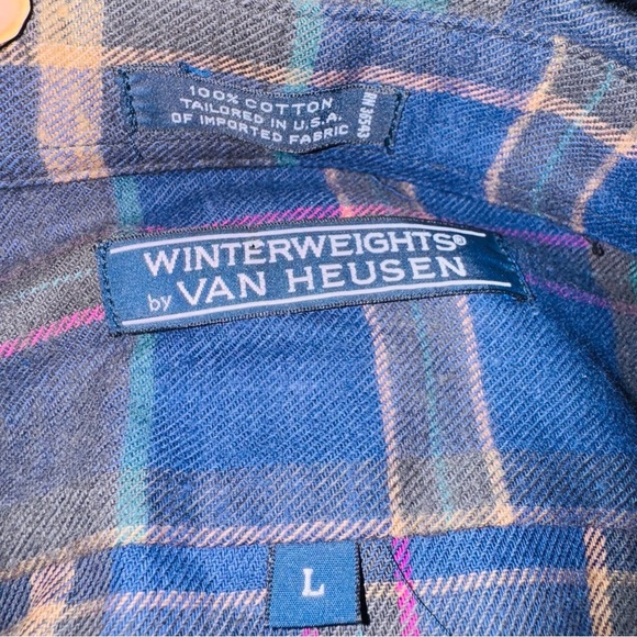Van Heusen Blue and Green Casual Button Down Shirt Winter Weights - Picture 3 of 9